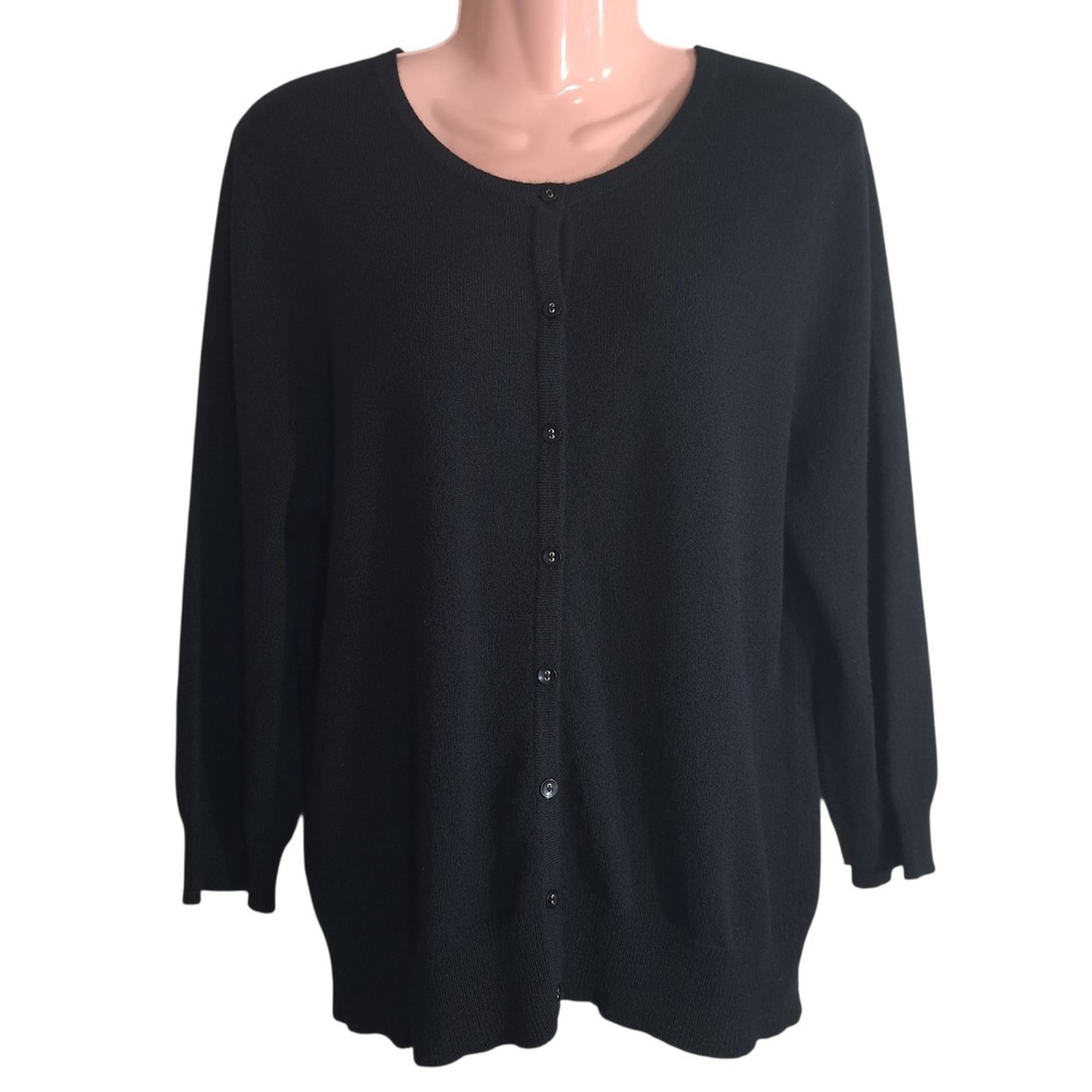 Cashmere Cache Women's Sweater Size XL Black 100% 2-Ply Cashmere‎ Button Up